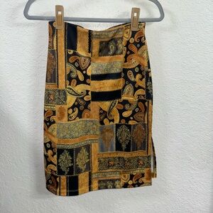 Vintage Moa Moa Black and Gold Paisley Pencil Skirt